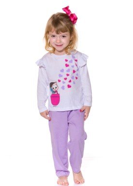 pijama longo infantil menina turma monica branco evanilda 40040011