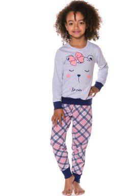 pijama longo infantil feminino cute mescla evanilda 24010059