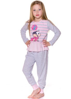 pijama longo infantil feminino turma monica mescla evanilda 24040058