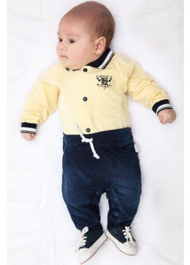 macacao longo bebe menino denim amarelo paraiso 9828 1