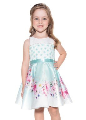 vestido satin infantil feminino floral azul paraiso 9898 2