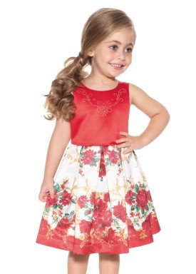 vestido satin infantil feminino floral vermelho paraiso 9896 1