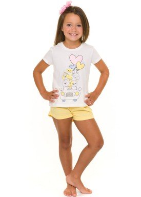 pijama curto infantil feminino cute branco evanilda 49010023