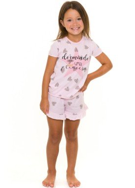 pijama curto infantil feminino princesa rosa evanilda 49010025