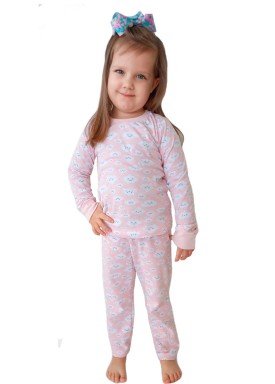 pijama longo infantil feminino nuvens rosa miniliz 1003