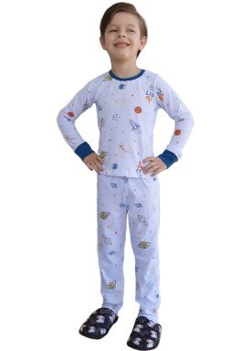 pijama longo infantil masculino space branco johndee 1001