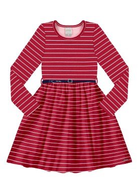 vestido infantil juvenil feminino listrado vermelho alakazoo 67535