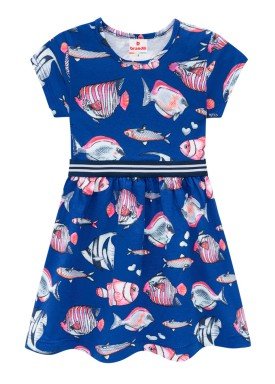 vestido infantil feminino peixes azul brandili 34187