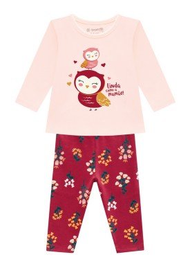 conjunto manga longa bebe feminino corujinha rosa brandili 54068 1