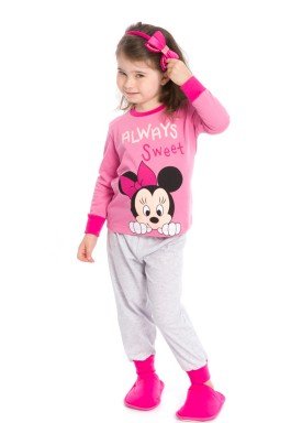pijama longo infantil feminino disney rosa evanilda 40030005