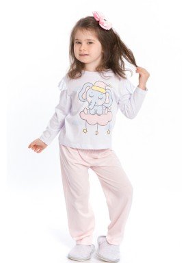 pijama longo infantil feminino elefantinho branco evanilda 40010006