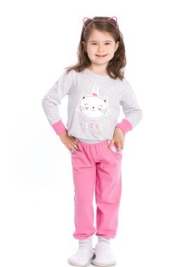 pijama longo infantil feminino kitty unicorn mescla evanilda 40010005