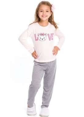 pijama longo infantil feminino love rosa evanilda 24010064