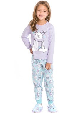 pijama longo infantil feminino urso polar lilas evanilda 24010068