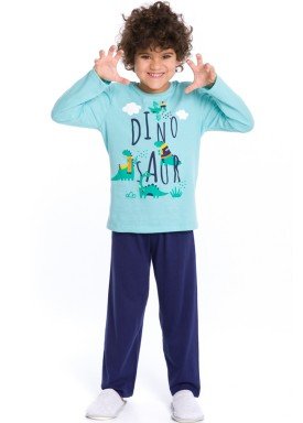 pijama longo infantil masculino dinossauro azul evanilda 27010044