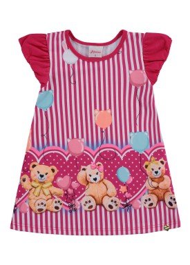 vestido bebe feminino ursinho pink alenice 41203
