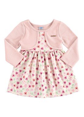 vestido manga longa bebe feminino floral rosa marlan 20422