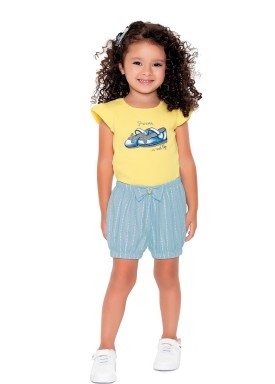 conjunto blusa e short infantil feminino princess amarelo fakini 2501 1