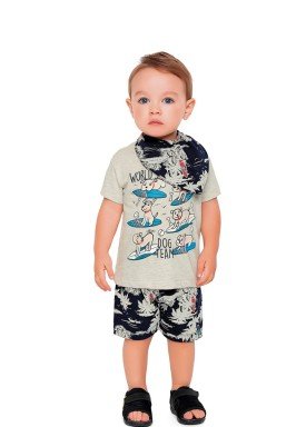 conjunto camiseta e bermuda babado bebe masculino dog team mescla fakini 2207 1