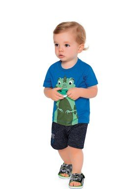 conjunto camiseta e bermuda bebe masculino dino azul fakini 2217 1