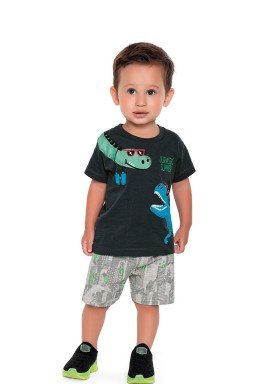 conjunto camiseta e bermuda bebe masculino jurassic summer asfalto fakini 2213 1