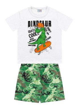 conjunto camiseta e bermuda infantil masculino dinosaur branco fakini forfun 2181