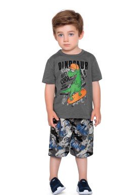 conjunto camiseta e bermuda infantil masculino dinosaur chumbo fakini forfun 2181 1