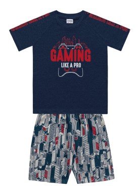 conjunto camiseta e bermuda infantil masculino gaming marinho fakini 2265