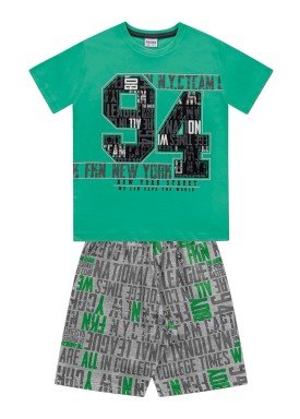 conjunto camiseta e bermuda juvenil masculino college verde fakini 2288