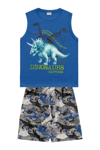 Conjunto Infantil Menino Dinosaurs Azul - Fakini Forfun