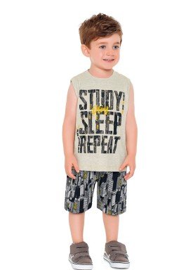 conjunto regata e bermuda infantil masculino study sleep mescla fakini 2232 1