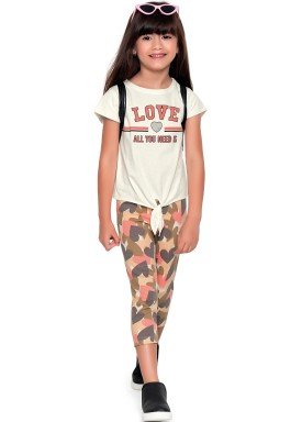 conjunto blusa e capri infantil feminino love marfim fakini 2097 1