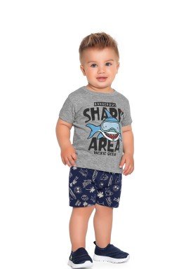 conjunto camiseta e bermuda bebe masculino shark mescla fakini forfun 2175 1