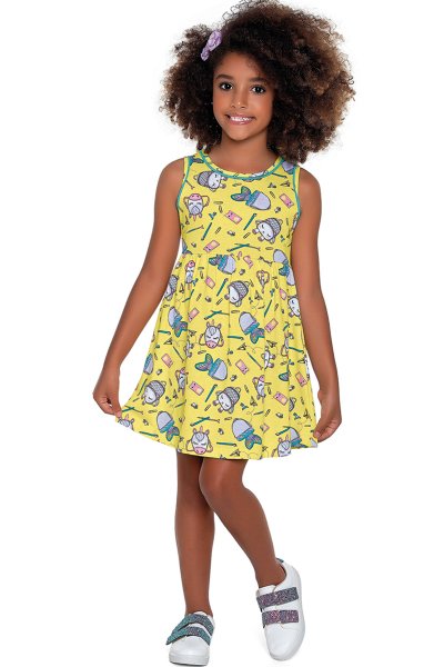 Vestido Infantil Menina School Amarelo - Fakini Forfun