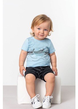 conjunto camiseta e bermuda bebe masculino shark azul dingdang 851108 1