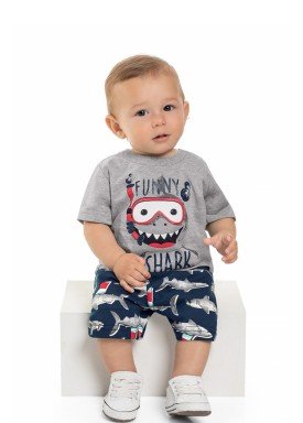 conjunto camiseta e bermuda bebe masculino funy shark mescla beeloop 13864 1