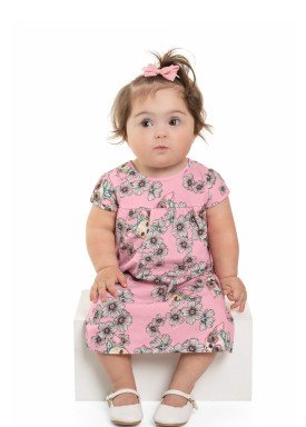 vestido meia malha bebe feminino flores rosa beeloop 13842 1