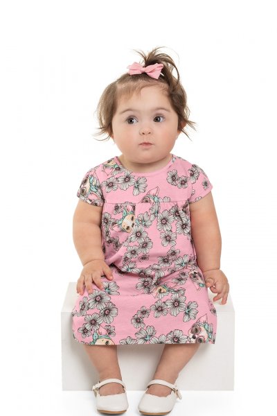Vestido Bebê Menina Flores Rosa - Bee Loop