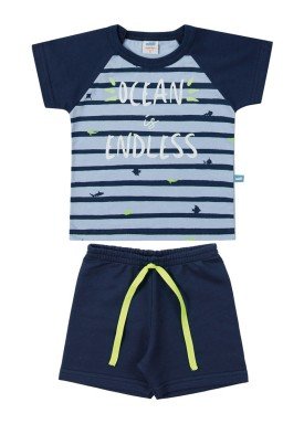 conjunto camiseta e bermuda bebe masculino ocean azul marlan 40469