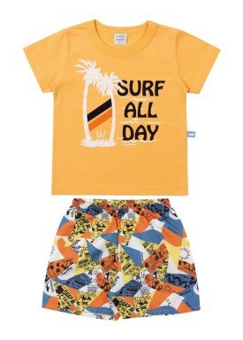 conjunto camiseta e bermuda bebe masculino surf amarelo marlan 40468