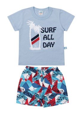 conjunto camiseta e bermuda bebe masculino surf azul marlan 40468
