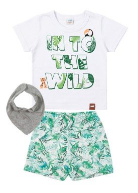 conjunto camiseta e bermuda bebe masculino wild branco marlan 40452
