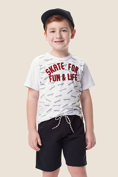 Camiseta Infantil Menino Skate Branco - Marlan