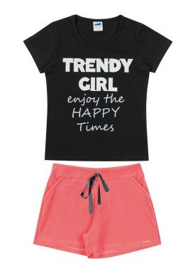 conjunto blusa e short infantil feminino trendy girl preto marlan 64568