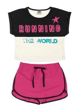 conjunto blusa e short saia infantil feminino running preto marlan 44763