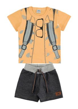 conjunto camiseta e bermuda bebe masculino estampado laranja marlan 60405