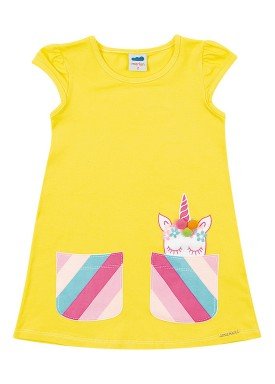 vestido cotton infantil feminino unicornio amarelo marlan 62483
