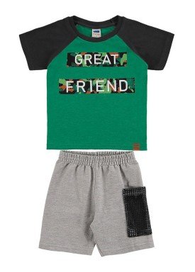 conjunto camiseta e bermuda infantil masculino great friend verde marlan 62496