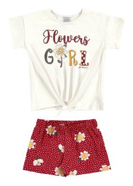 conjunto blusa e short infantil feminino flowers offwhite alakazoo 16023
