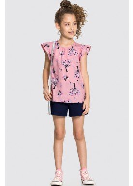 conjunto blusa e short infantil feminino trees rosa alakazoo 16027 1